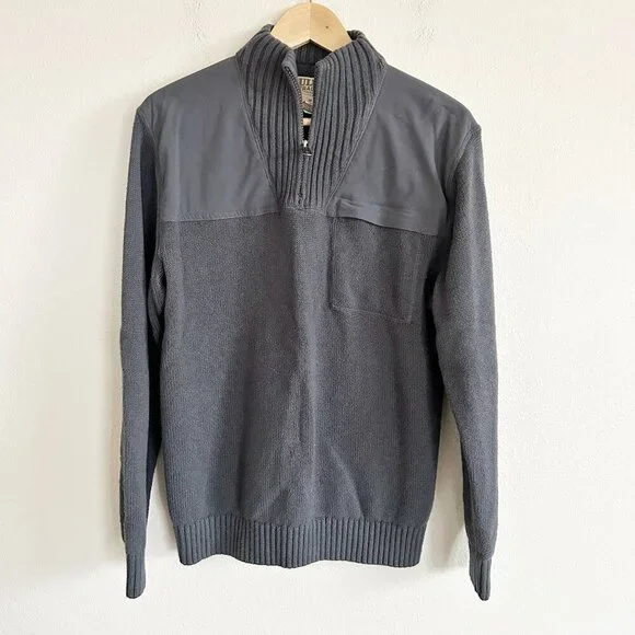 Duluth Trading Co Sweater Gray 1/4 Zip Mock Neck Elbow Patch Cotton Wool - Picture 1 of 7